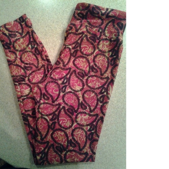 LuLaRoe OS Red Gold Paisley Leggings - Picture 1 of 2